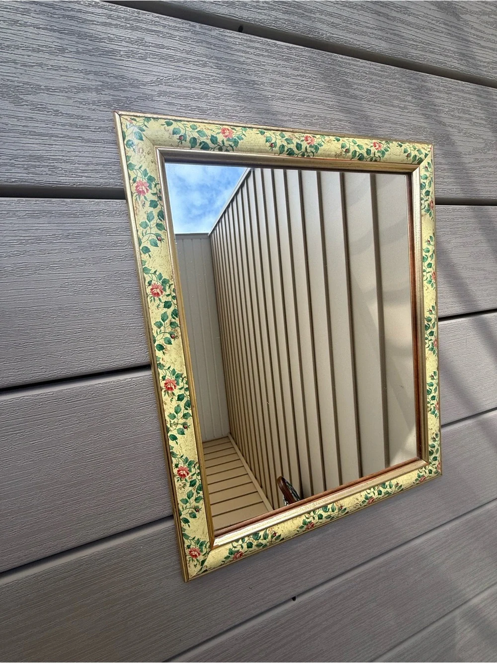 Vintage Floral Gold Wall Mirror Cottagecore Grandmillennial 13” x 16”